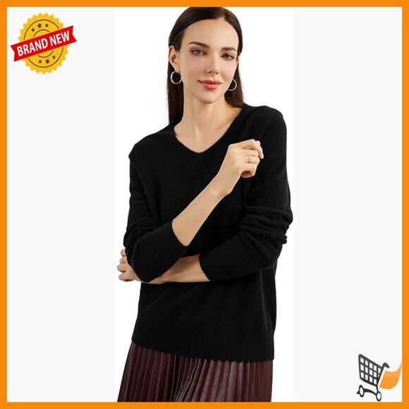 100% Cashmere V-Neck Pullover Sweater Long Sleeve Warm Soft Knit